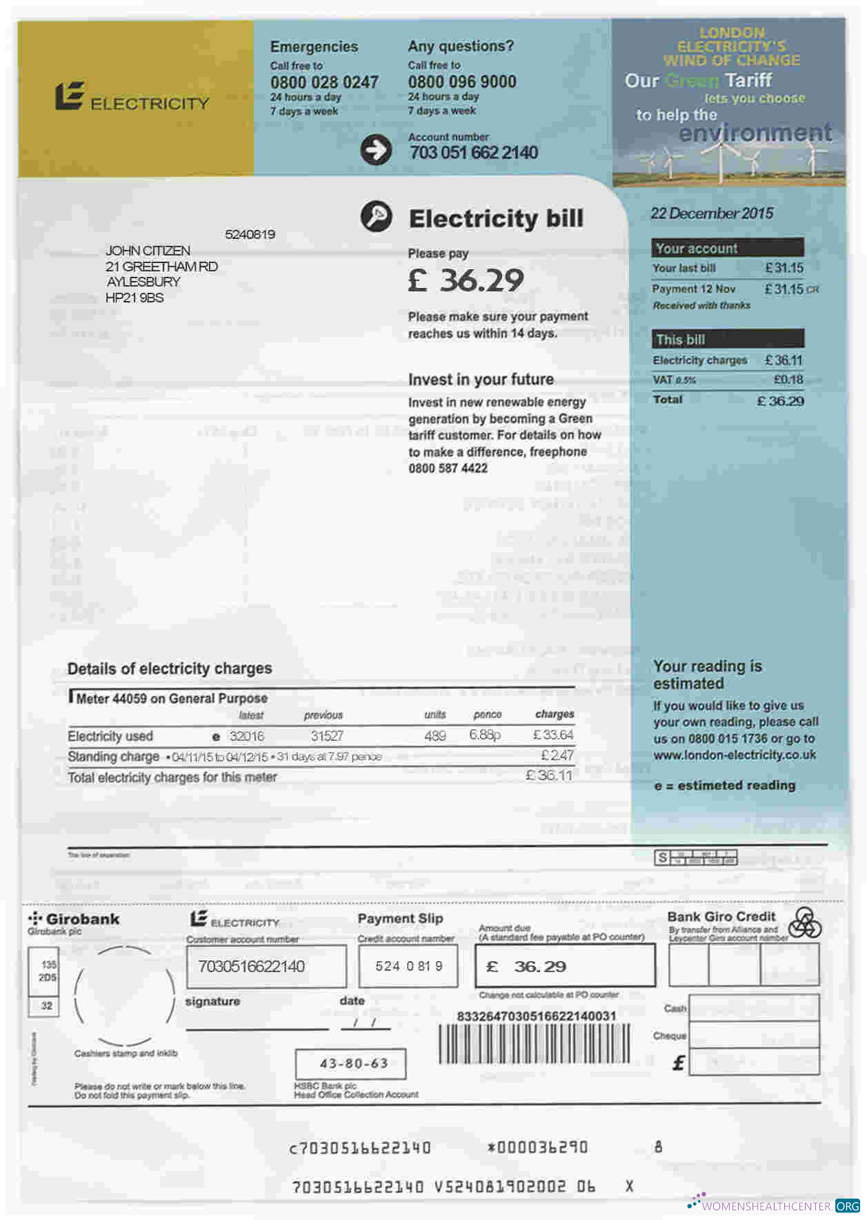 download United Kingdom electricity utility bill template in PSD format photoshop template